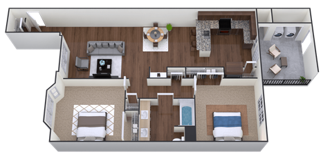 Floor plan for 2 beds, 1 bath, 1097 sqft